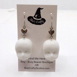 White Creepy Doll Head Dangle Earrings